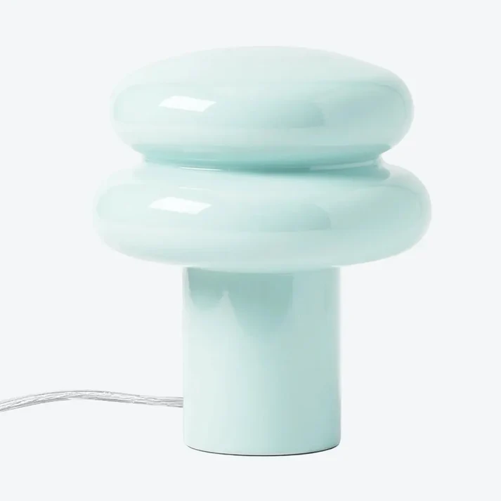 Light blue mushroom glass table lamp