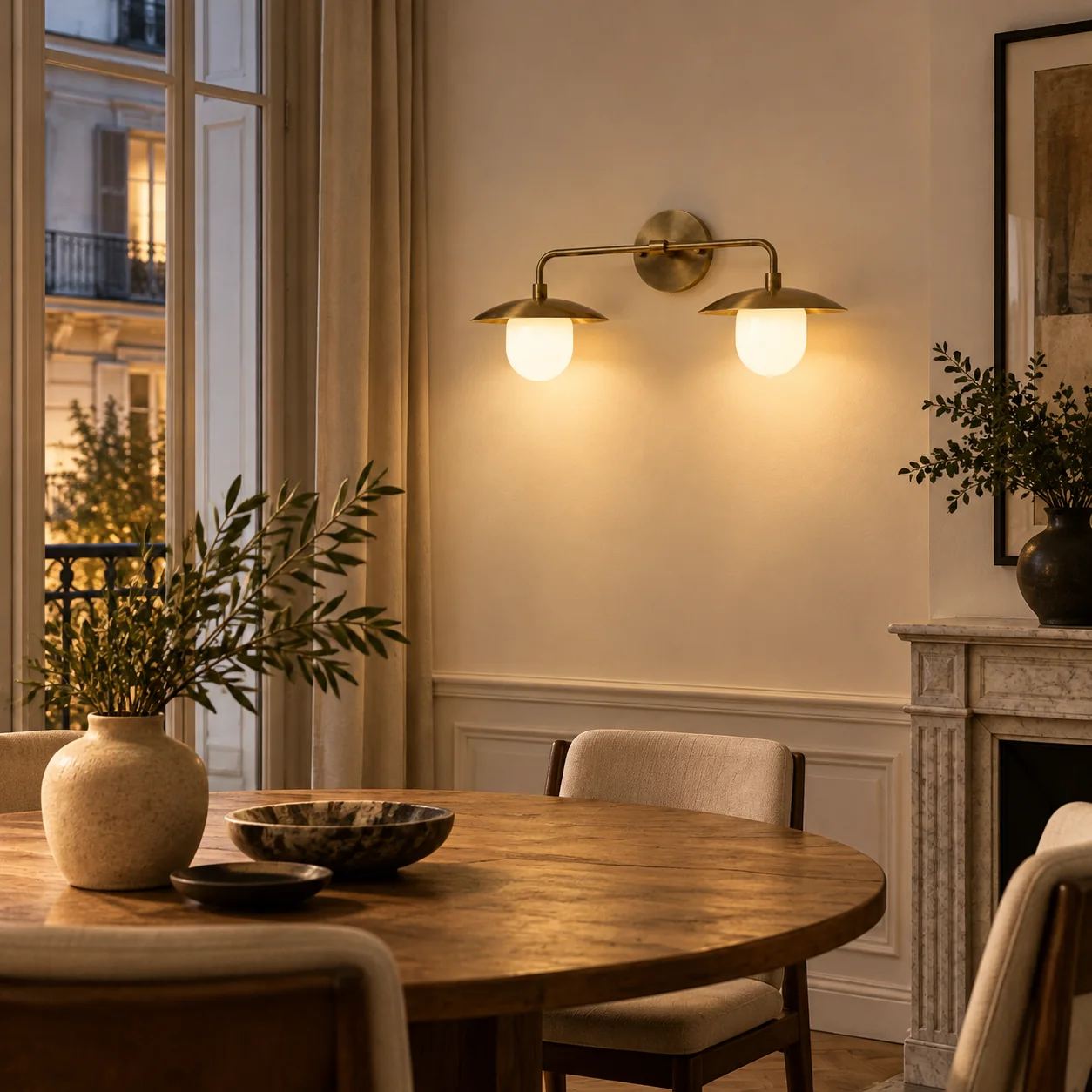 Sculptural Glass Wall Sconce with a brass finish and one to three lights - New2609-1024411 interior scene