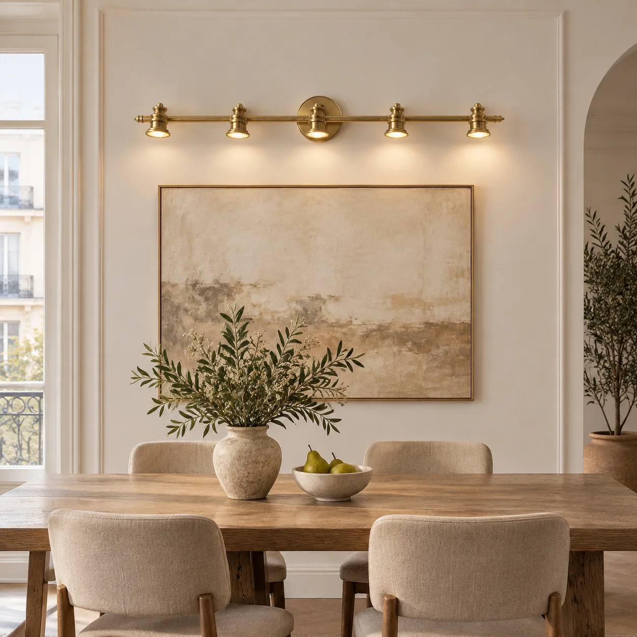 Aurelia Brass Vanity Wall Light with one to five heads and natural brass - New2609-1024413 interior scene