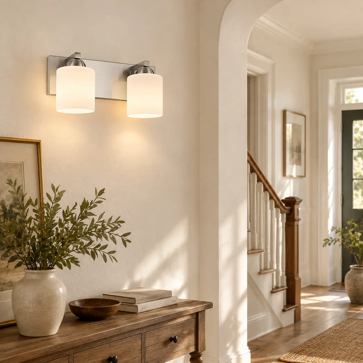 Glass Bathroom Vanity Light with one to six lights and three metal finishes - New2609-1024429 interior scene