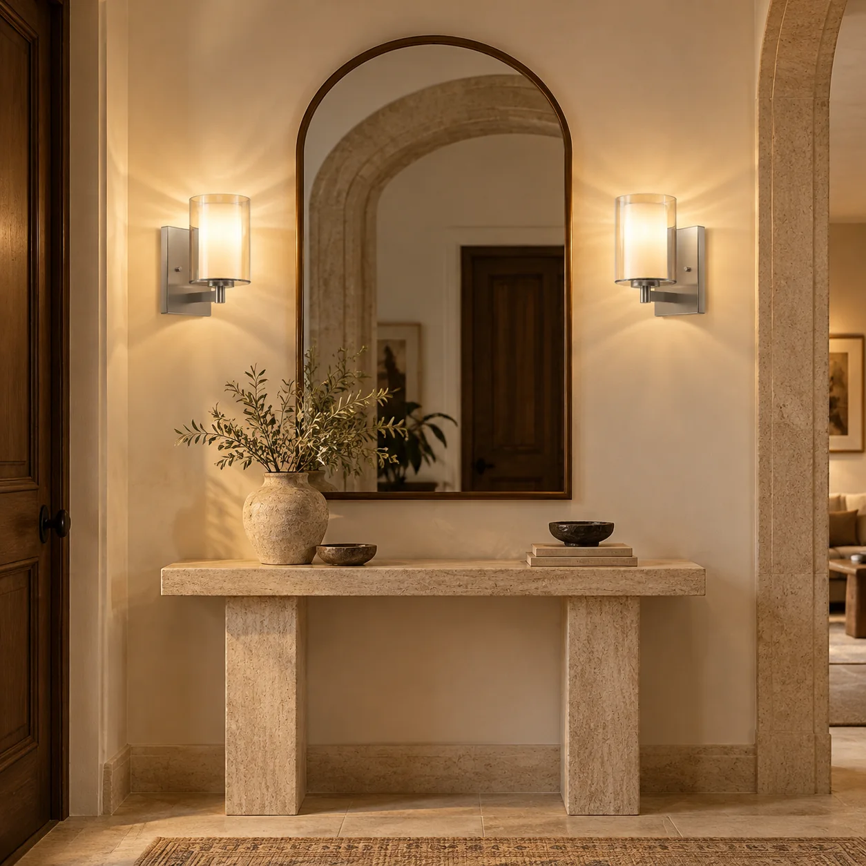 Double Glass Sconces, Set of 2 with clear glass shades and three finishes - New2609-1024568 interior scene