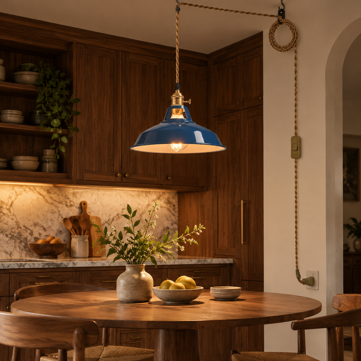 Farmhouse Plug-In Pendant with a braided cord and an on/off switch - New2609-1024606 interior scene
