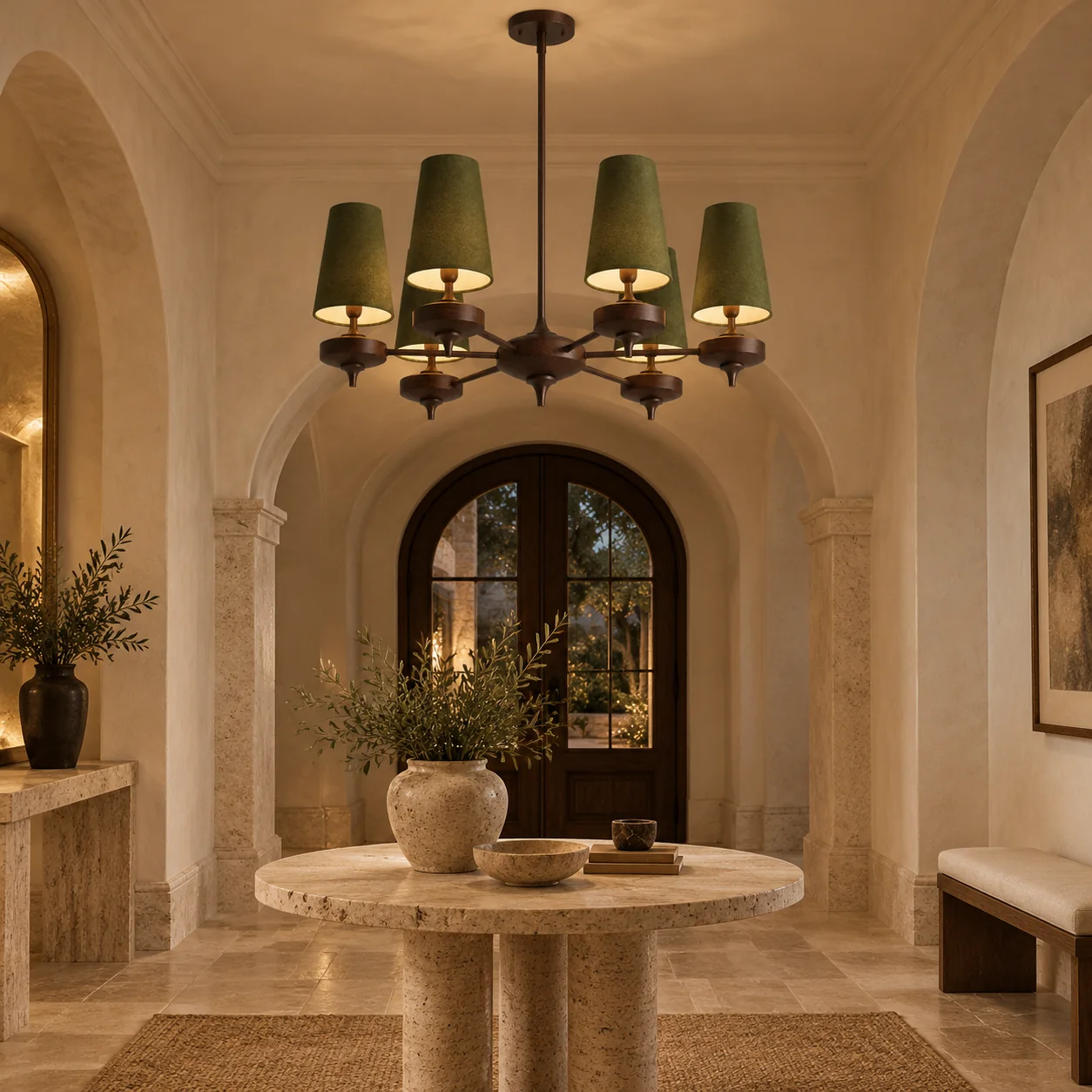 Hour Rho Velvet Chandelier with velvet shades and three to six heads - New2609-1024560 interior scene