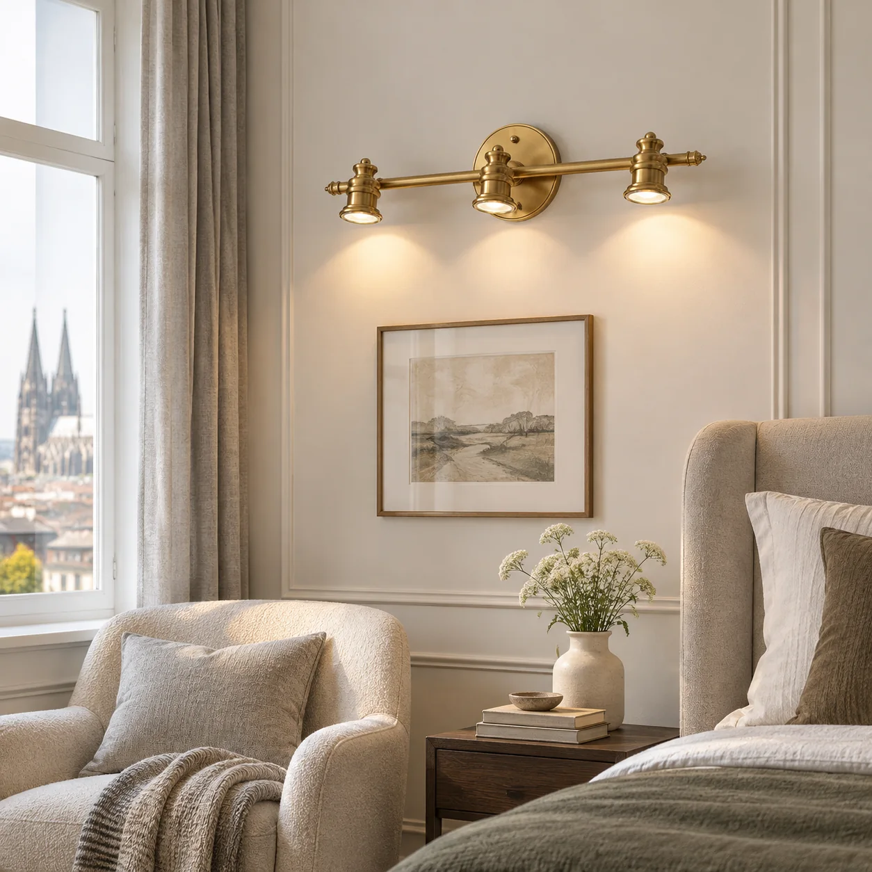 Aurelia Brass Vanity Wall Light with one to five heads and natural brass - New2609-1024415 interior scene