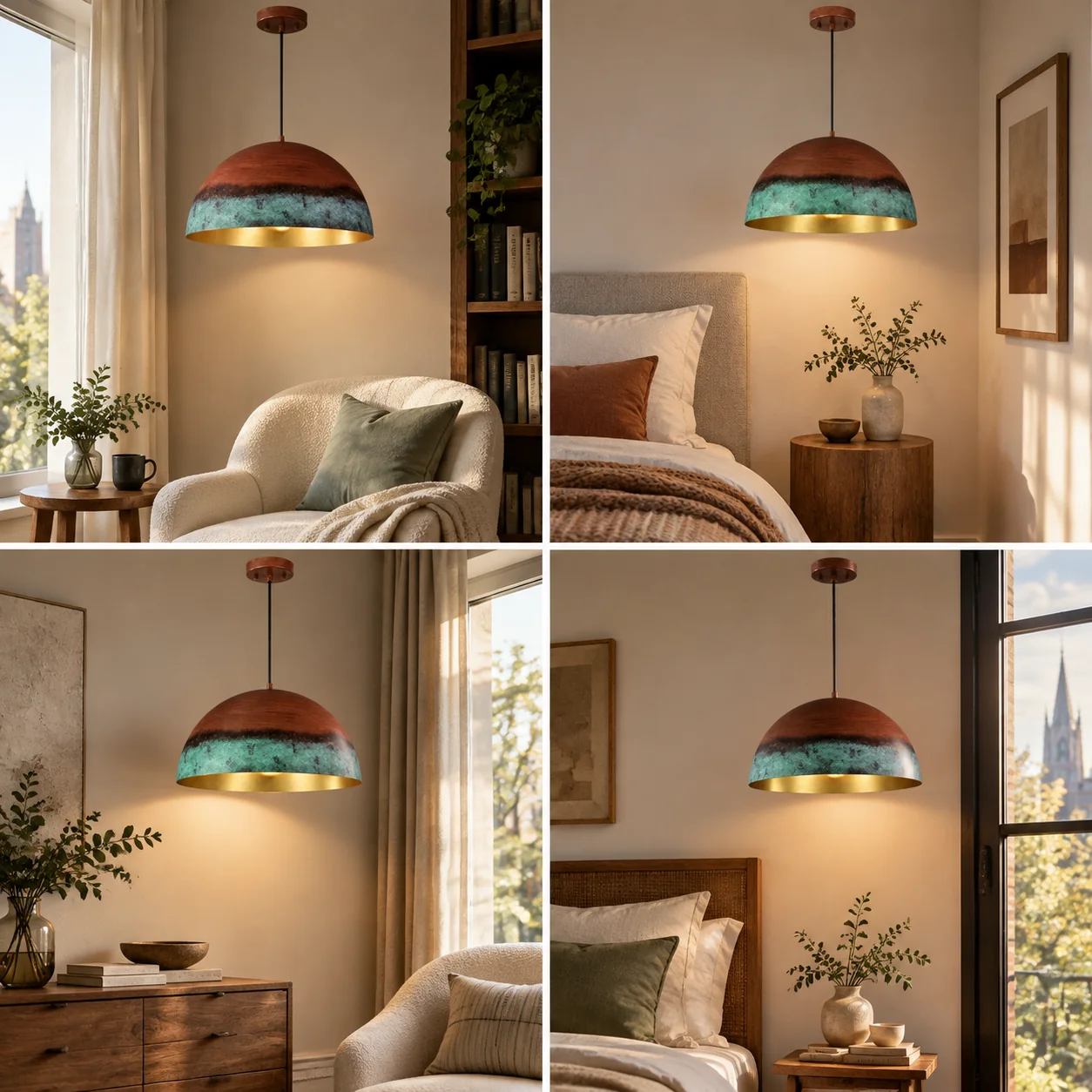 Copper Patina Dome Pendant with textured iron and two shade sizes - New2609-1024556 interior scene