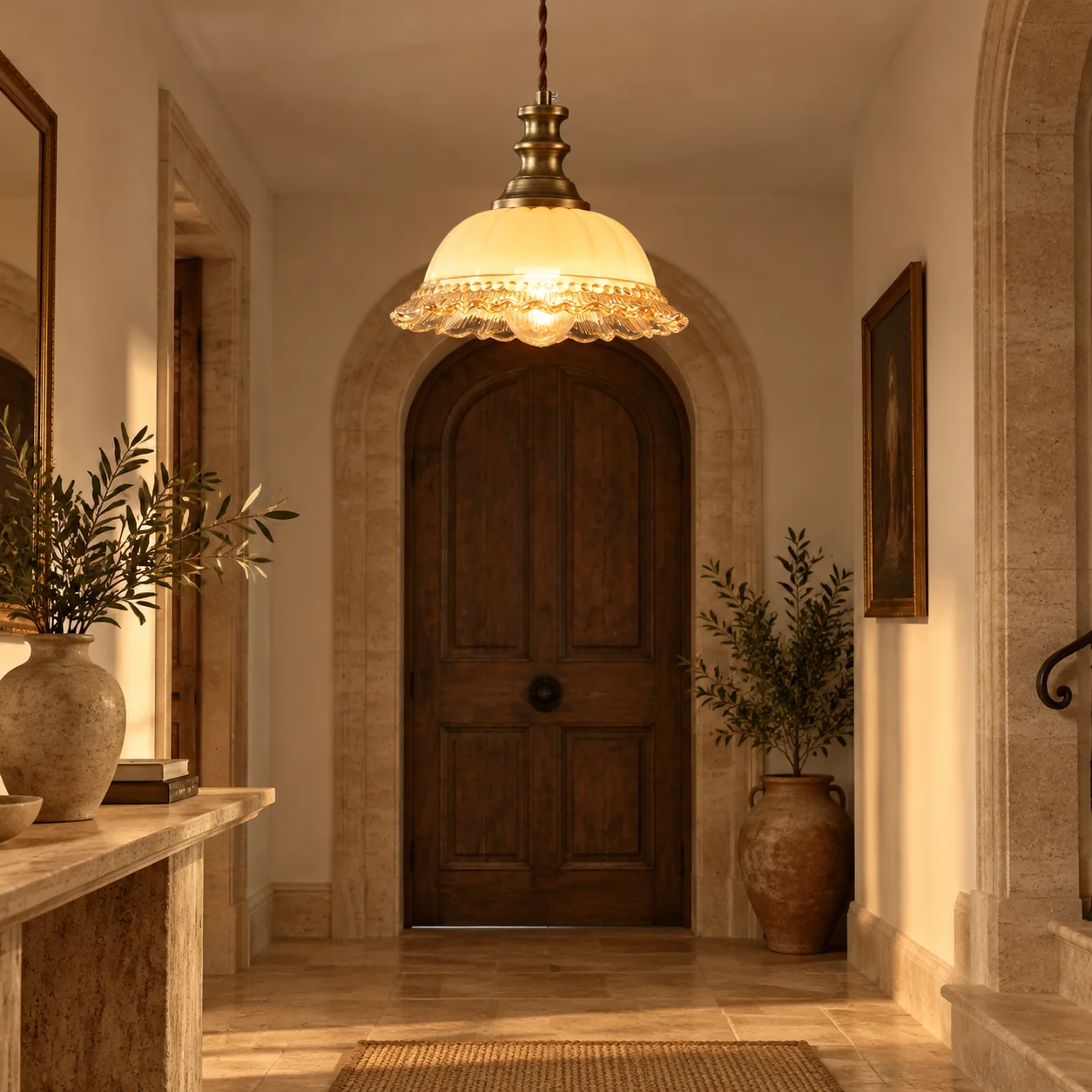Vintage Fluted Glass Pendant with brass or black metal and one to three lights - New2609-1024448 interior scene
