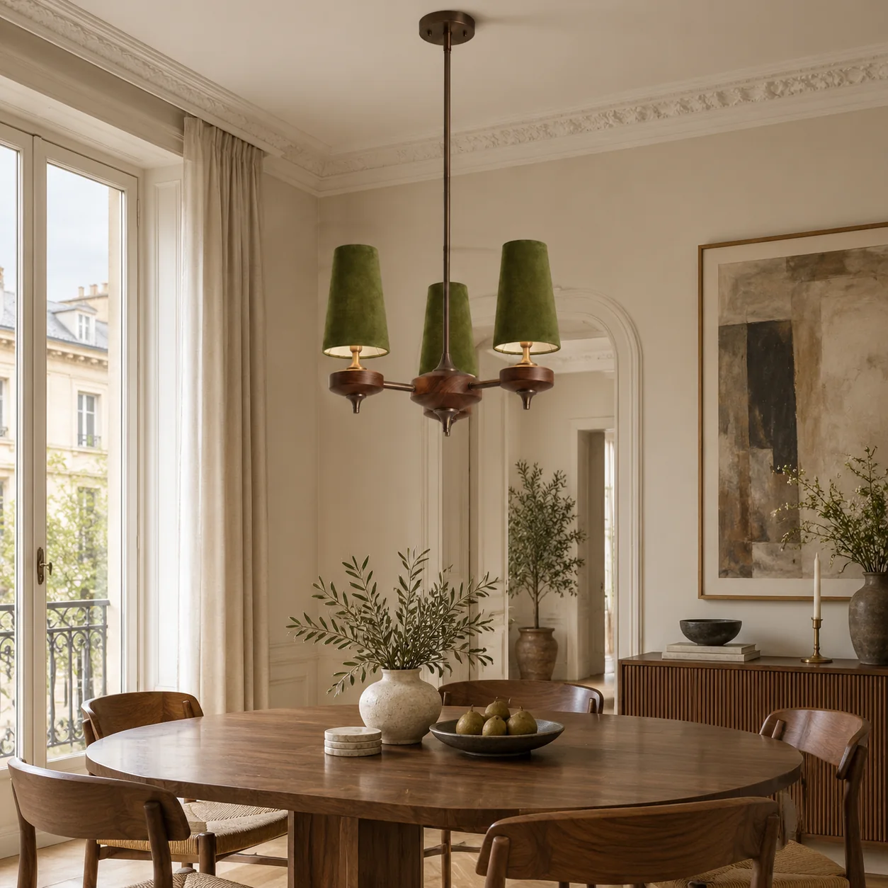 Hour Rho Velvet Chandelier with velvet shades and three to six heads - New2609-1024563 interior scene