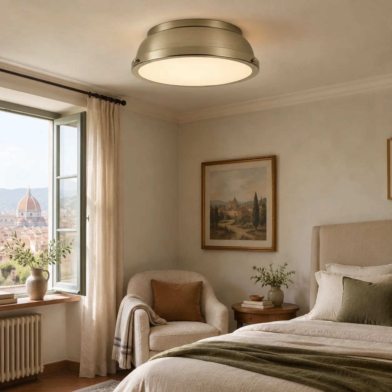 Metal Flush Ceiling Light with a 14-inch diameter and three metal finishes - New2609-1024494 interior scene