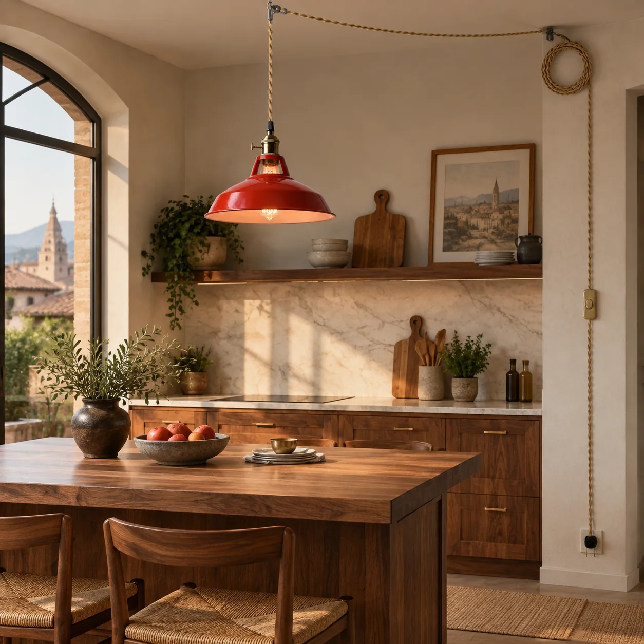 Farmhouse Plug-In Pendant with a braided cord and an on/off switch - New2609-1024600 interior scene
