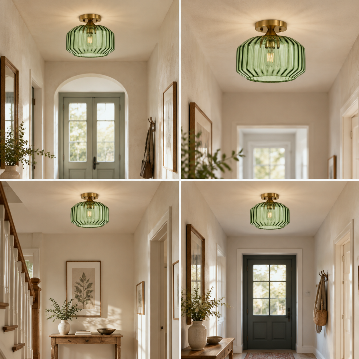 Elara Ribbed Glass Ceiling Light with three glass colours and a semi-flush form - New2609-1024550 interior scene