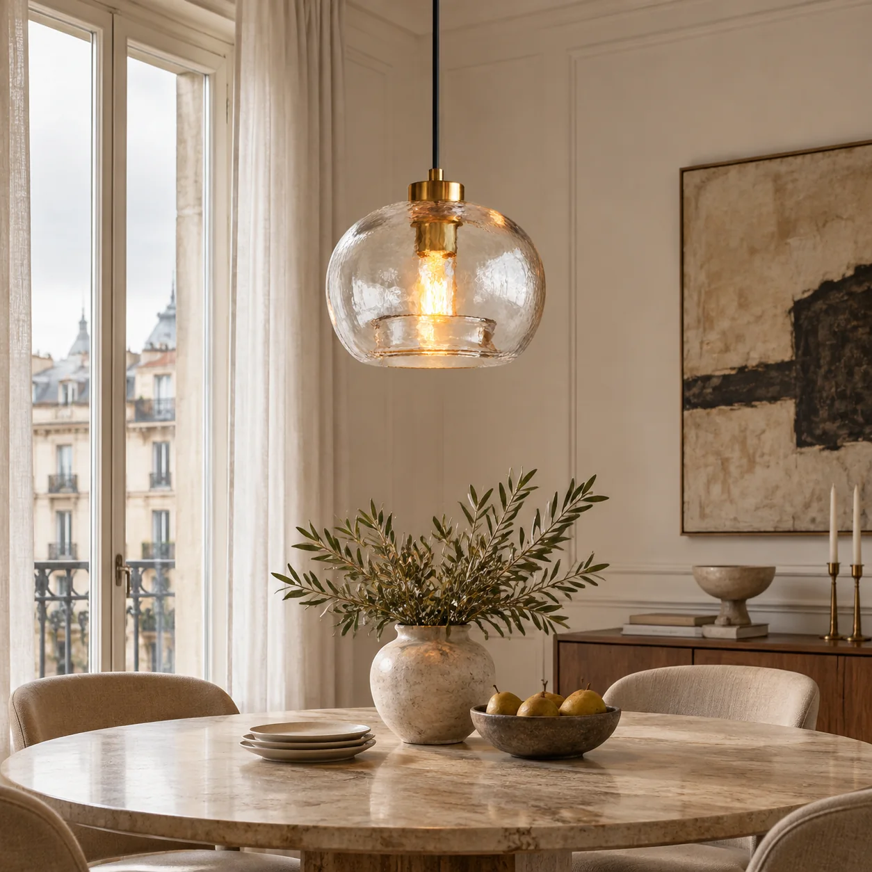 Textured Glass Globe Pendant with marble glass options and chrome or gold - New2609-1024572 interior scene