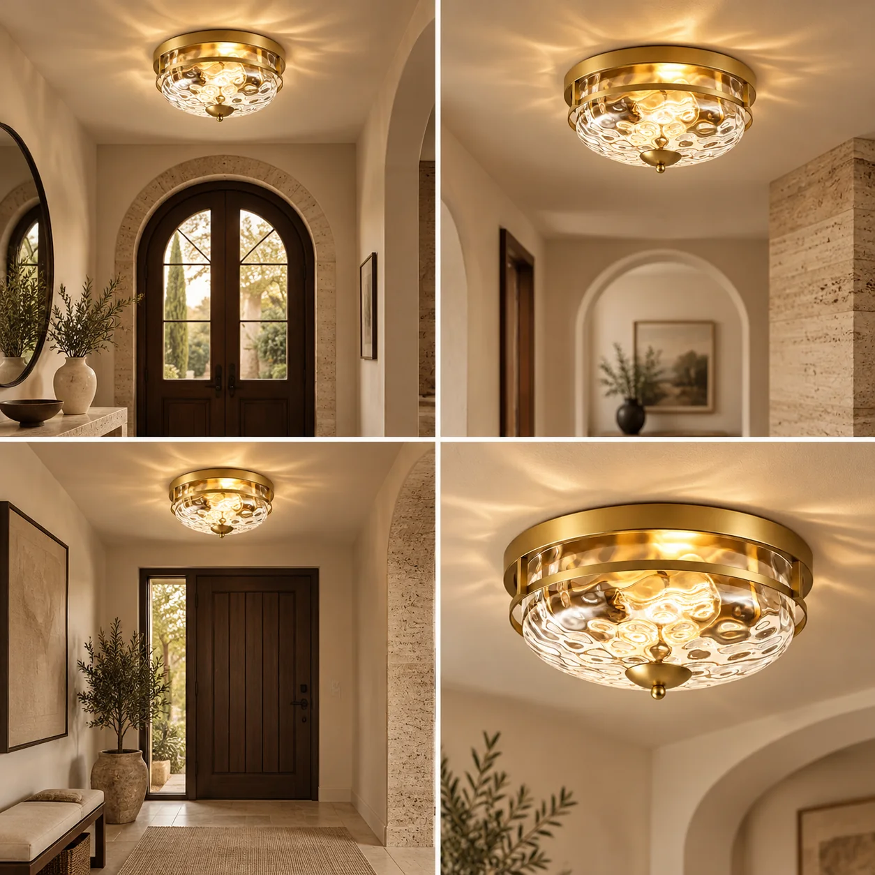 Hammered Glass Flush Ceiling Light with rippled clear glass and three finishes - New2609-1024589 interior scene