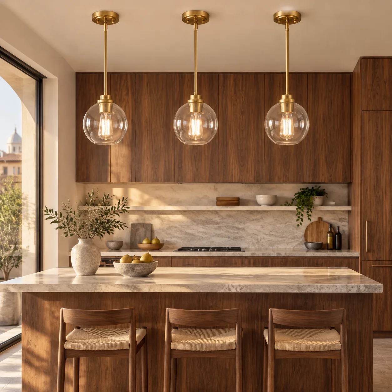 Clear Glass Globe Pendant with metal finish options and one to three items - New2609-1024634 interior scene