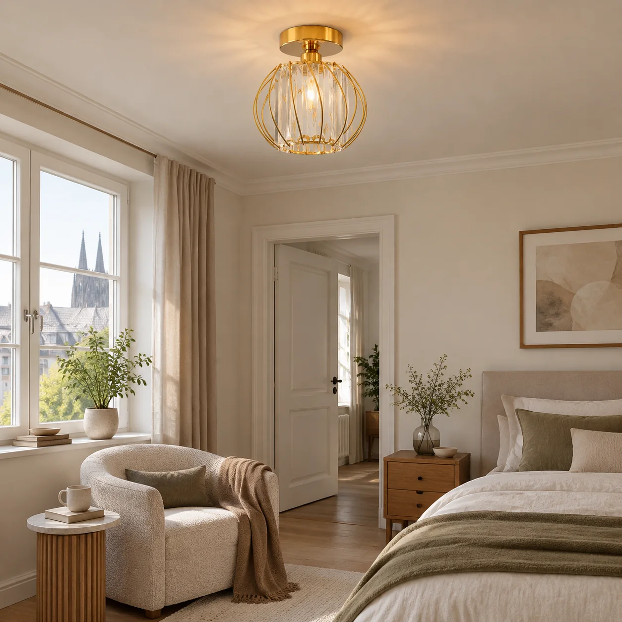 Geometric Crystal Ceiling Light with clear panels and three frame finishes - New2609-1024521 interior scene