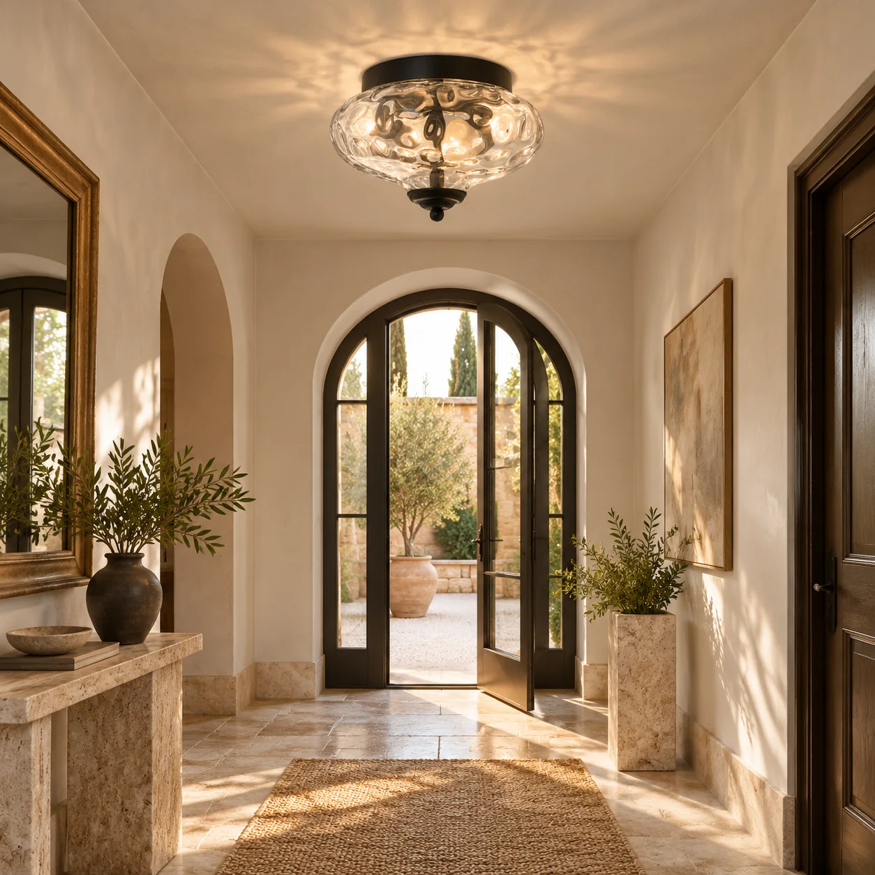 Two-Light Hammered Ceiling Light with four finishes and a flush mount - New2609-1024581 interior scene