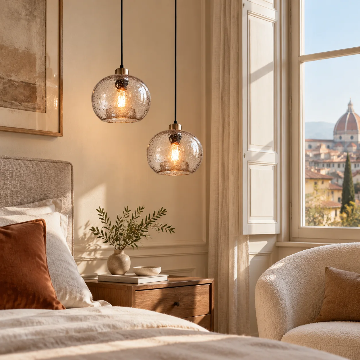 Textured Glass Globe Pendant with marble glass options and chrome or gold - New2609-1024575 interior scene