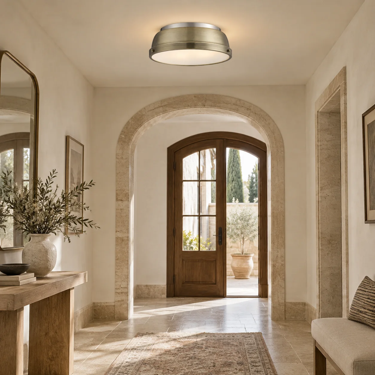 Metal Flush Ceiling Light with a 14-inch diameter and three metal finishes - New2609-1024488 interior scene