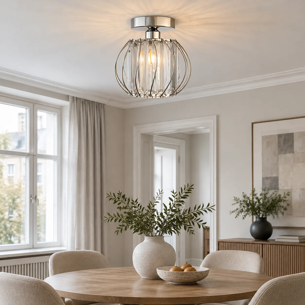 Geometric Crystal Ceiling Light with clear panels and three frame finishes - New2609-1024519 interior scene