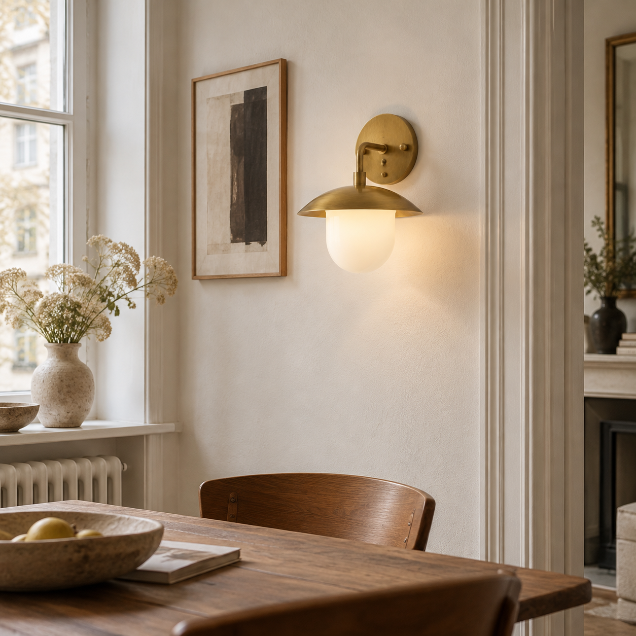 Sculptural Glass Wall Sconce with a brass finish and one to three lights - New2609-1024412 interior scene
