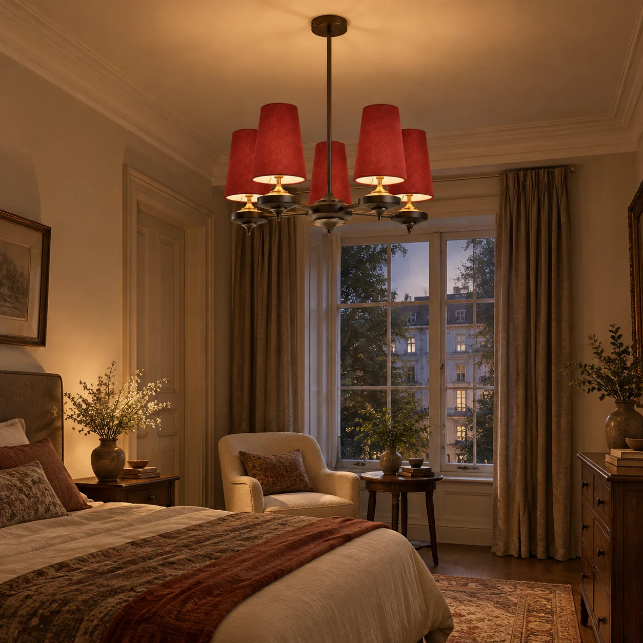 Hour Rho Velvet Chandelier with velvet shades and three to six heads - New2609-1024565 interior scene