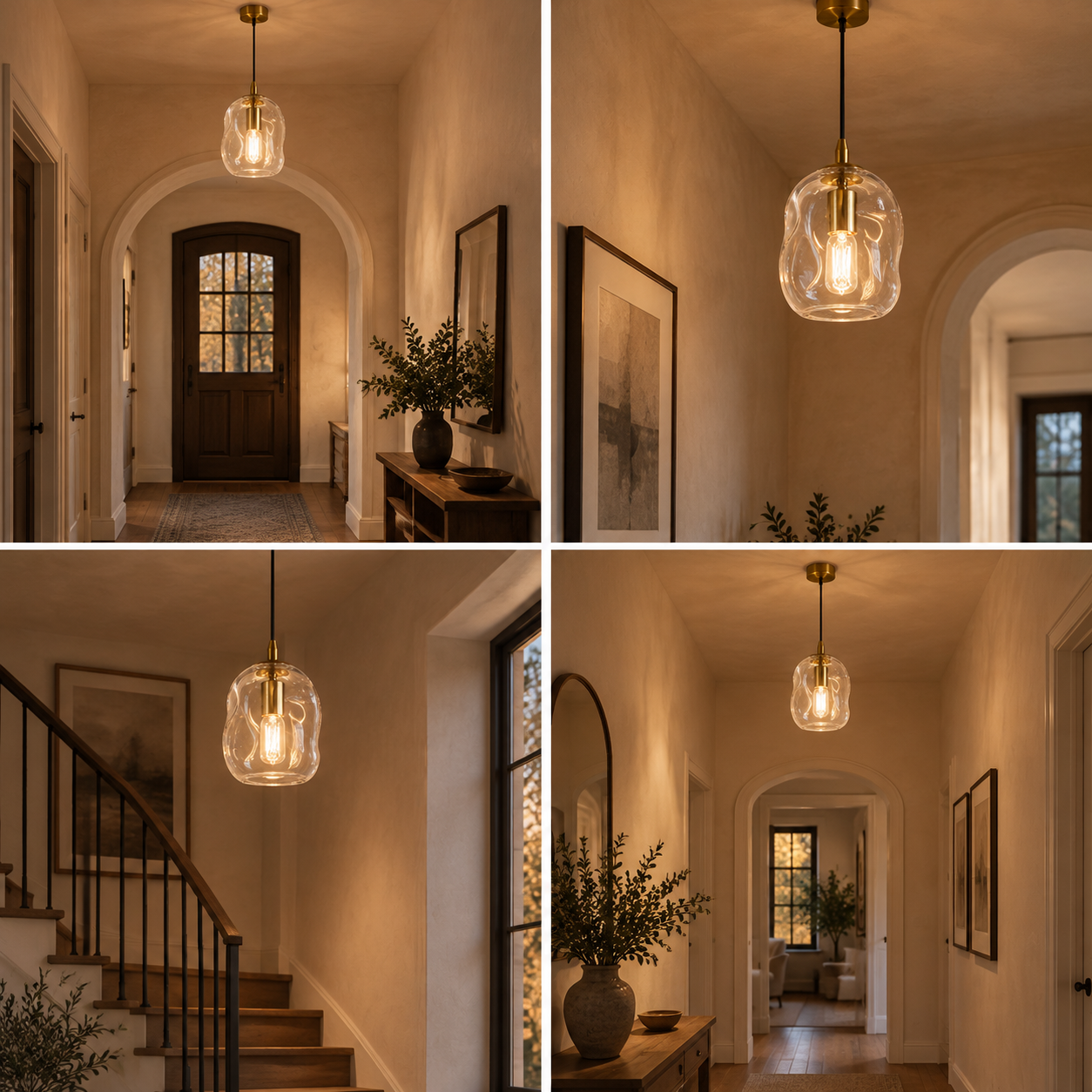 Hand-Blown Glass Globe Pendant with clear glass and two shade heights - New2609-1024549 interior scene
