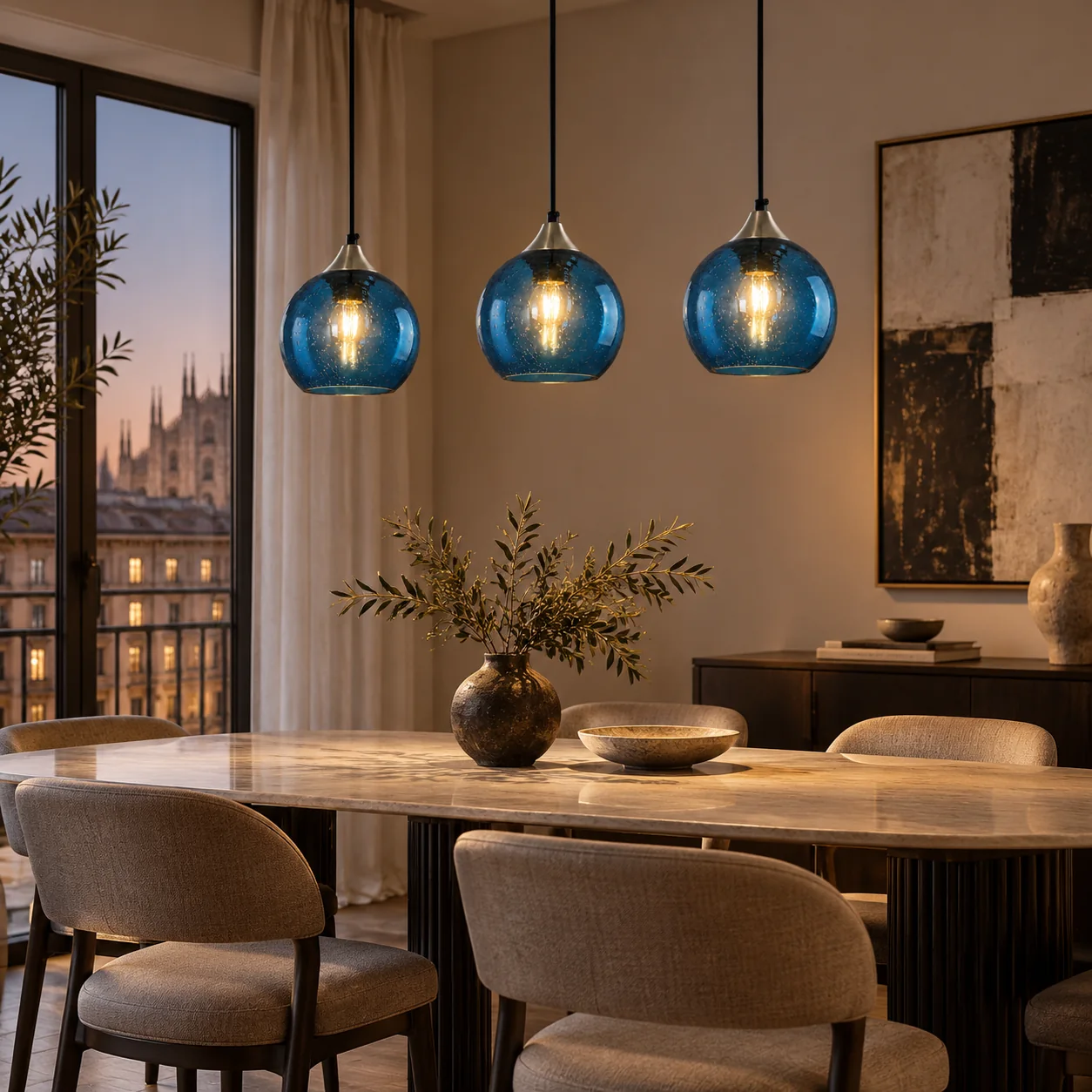 Bubble Glass Globe Pendant with a chrome mount and coloured glass - New2609-1024475 interior scene