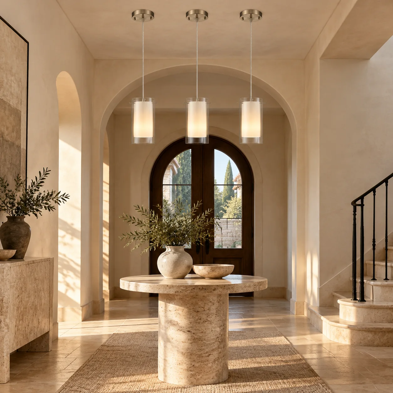 Double Glass Pendant Light with clear and white glass and one to three lights - New2609-1024584 interior scene