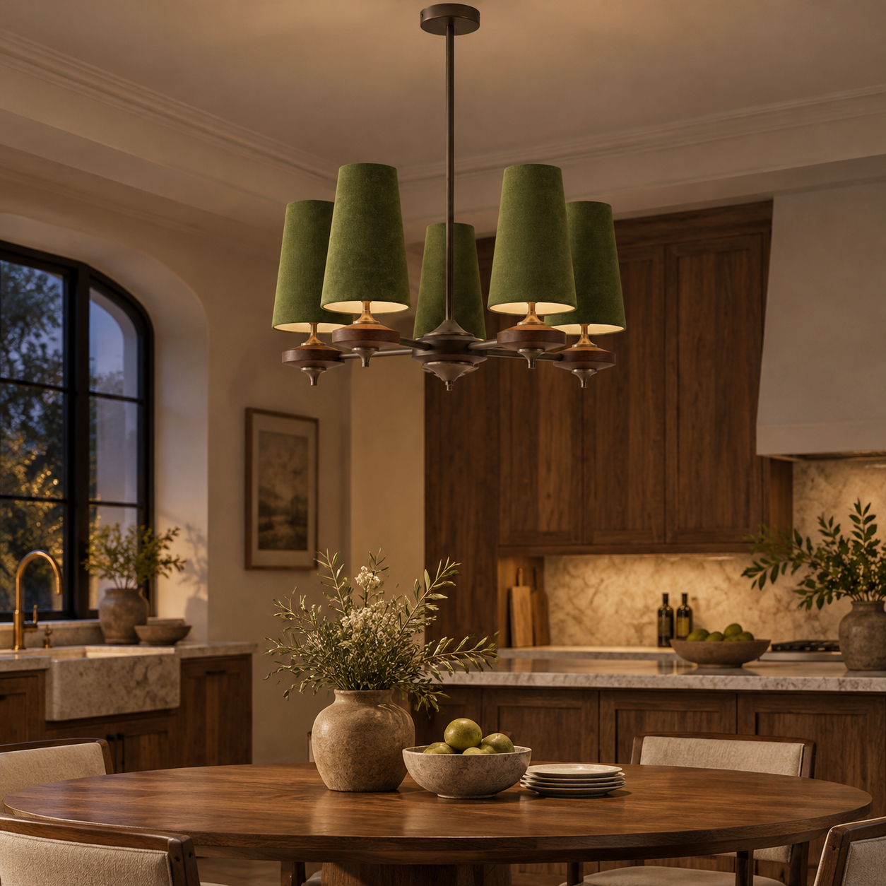 Hour Rho Velvet Chandelier with velvet shades and three to six heads - New2609-1024566 interior scene