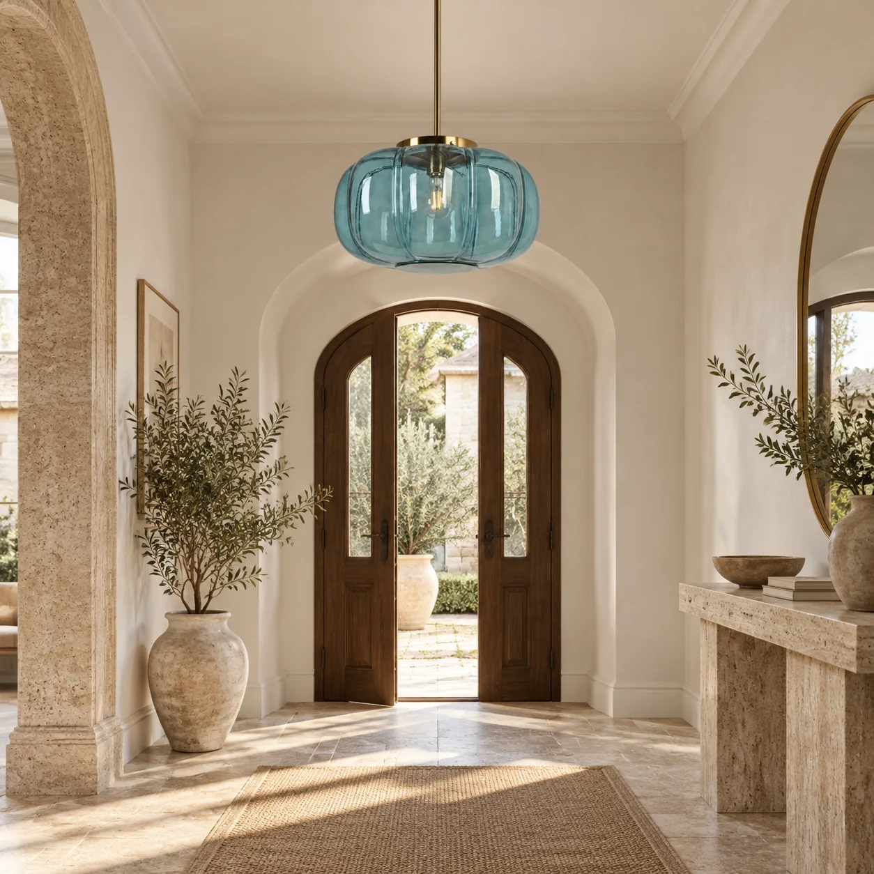 Ribbed Glass Dome Pendant with blue or clear glass and one light - New2609-1024640 interior scene