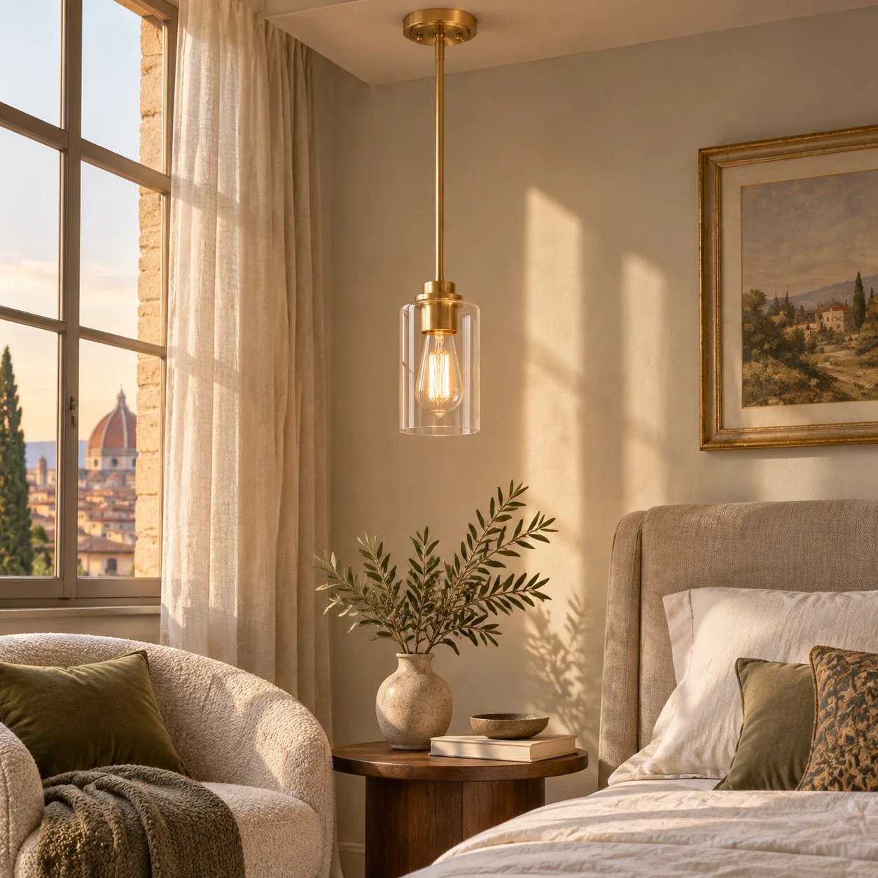 Clear Glass Globe Pendant with metal finish options and one to three items - New2609-1024625 interior scene