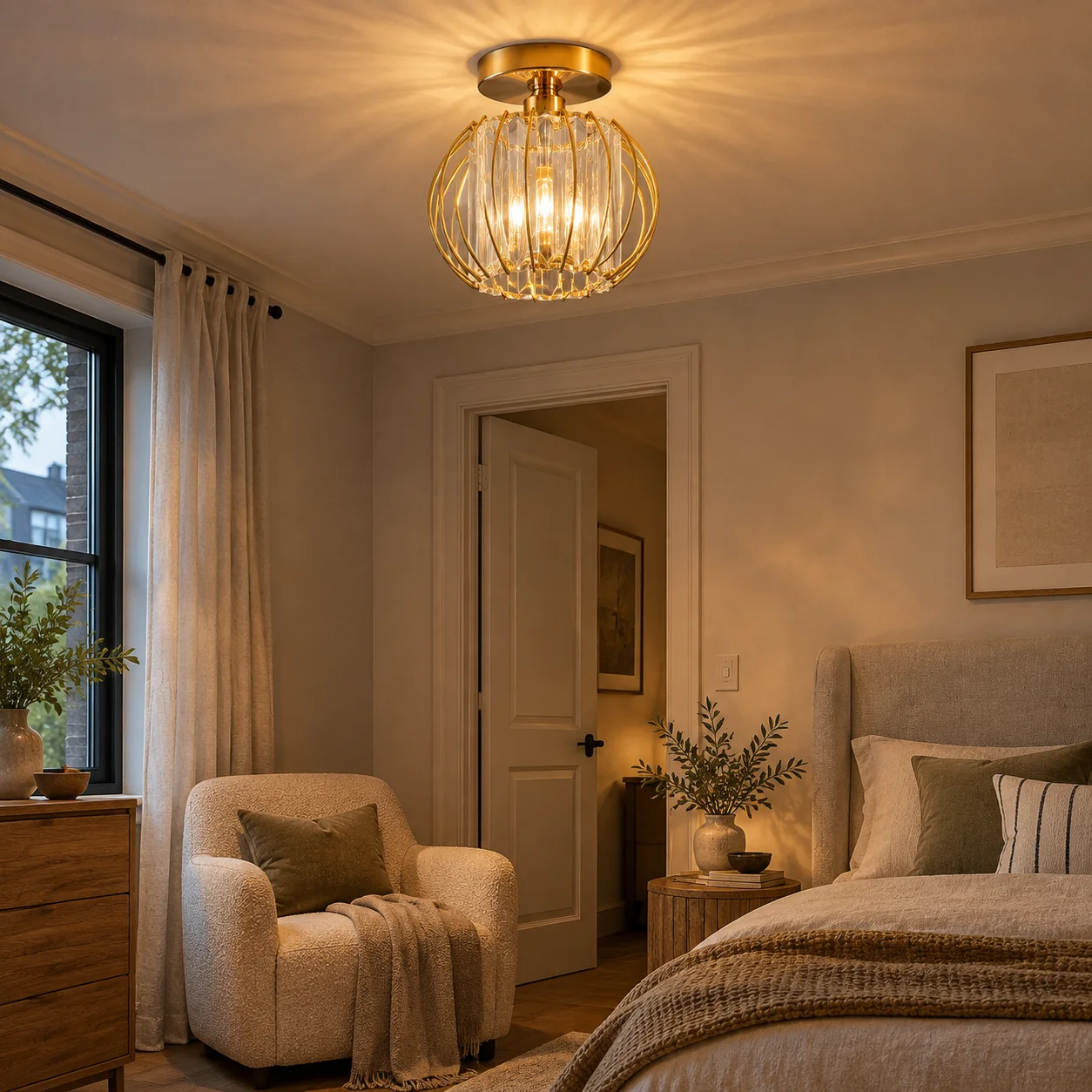 Geometric Crystal Ceiling Light with clear panels and three frame finishes - New2609-1024520 interior scene