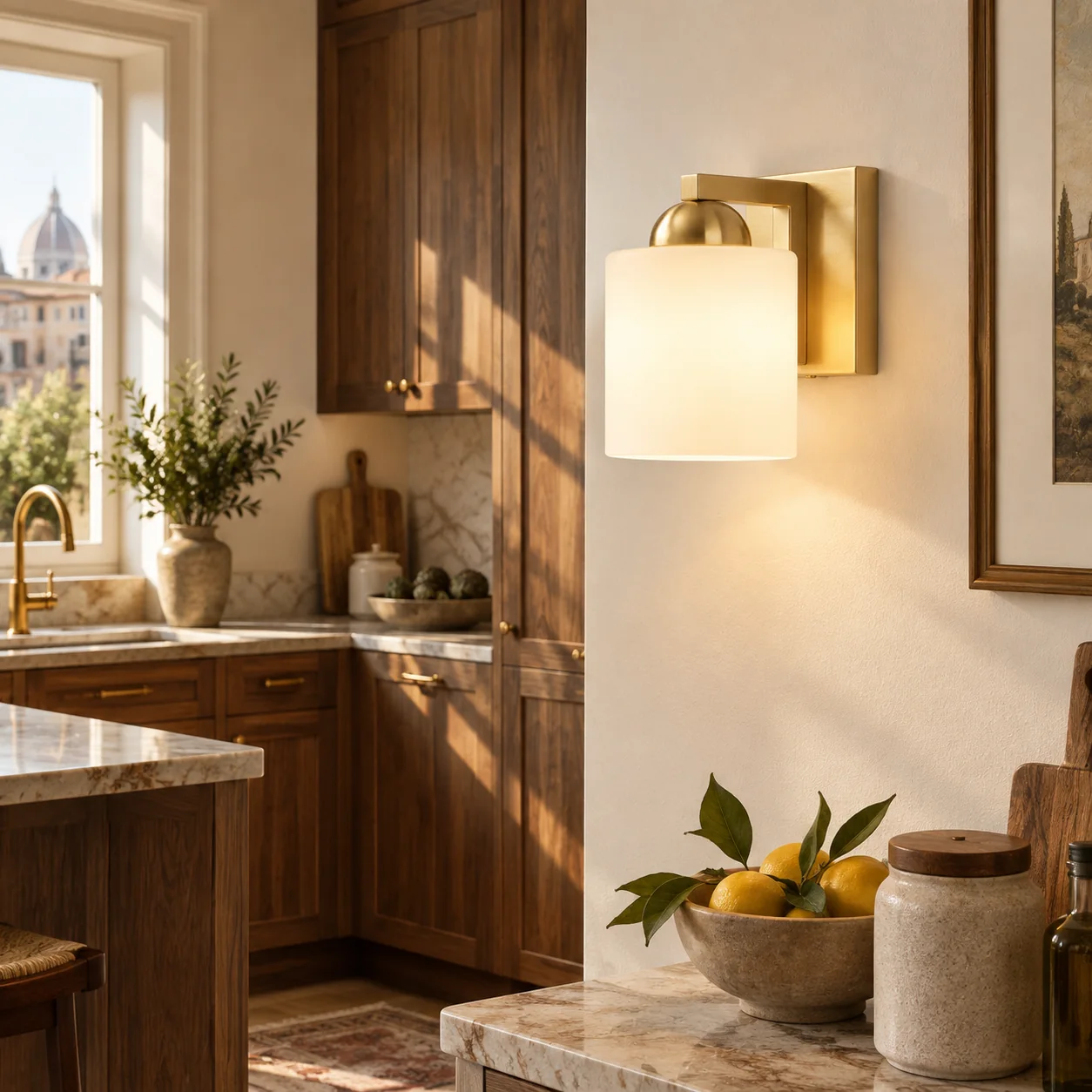 Glass Bathroom Vanity Light with one to six lights and three metal finishes - New2609-1024431 interior scene