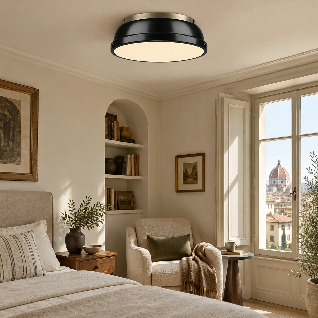 Metal Flush Ceiling Light with a 14-inch diameter and three metal finishes - New2609-1024493 interior scene