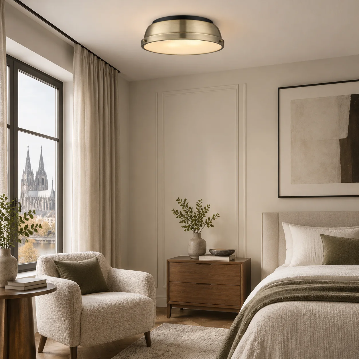 Metal Flush Ceiling Light with a 14-inch diameter and three metal finishes - New2609-1024482 interior scene