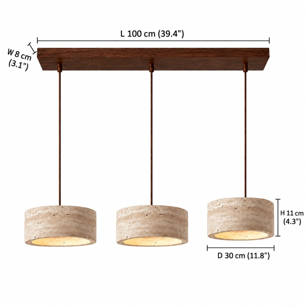 Three-light drum pendant dimensions, 100 cm bar and 30 cm shade