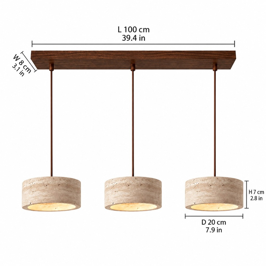 Three-light drum pendant dimensions, 100 cm bar and 20 cm shade