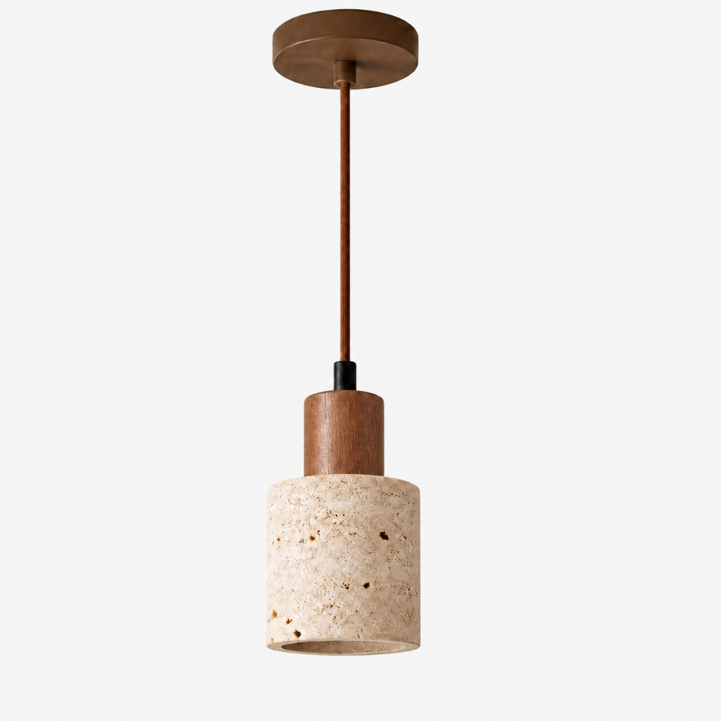 Single travertine cylinder pendant light