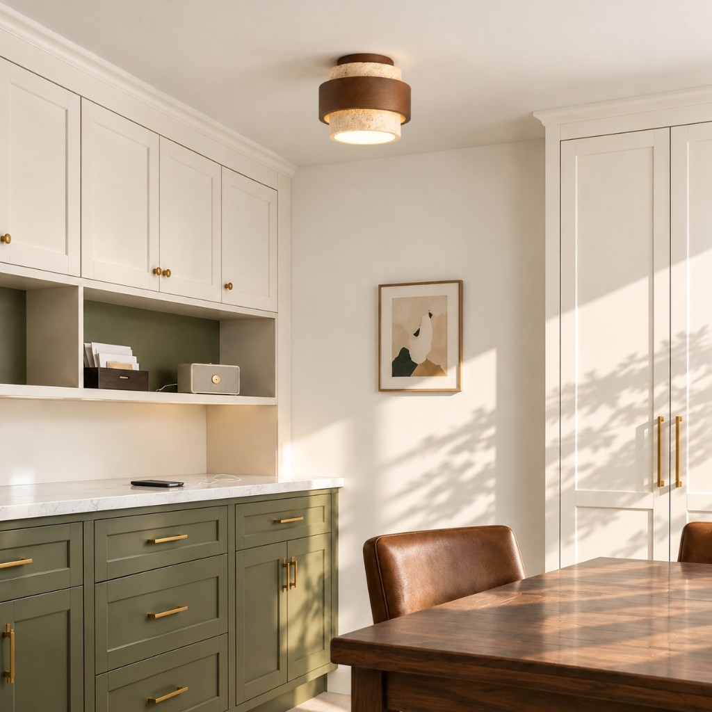 Stacked band ceiling light in a kitchen