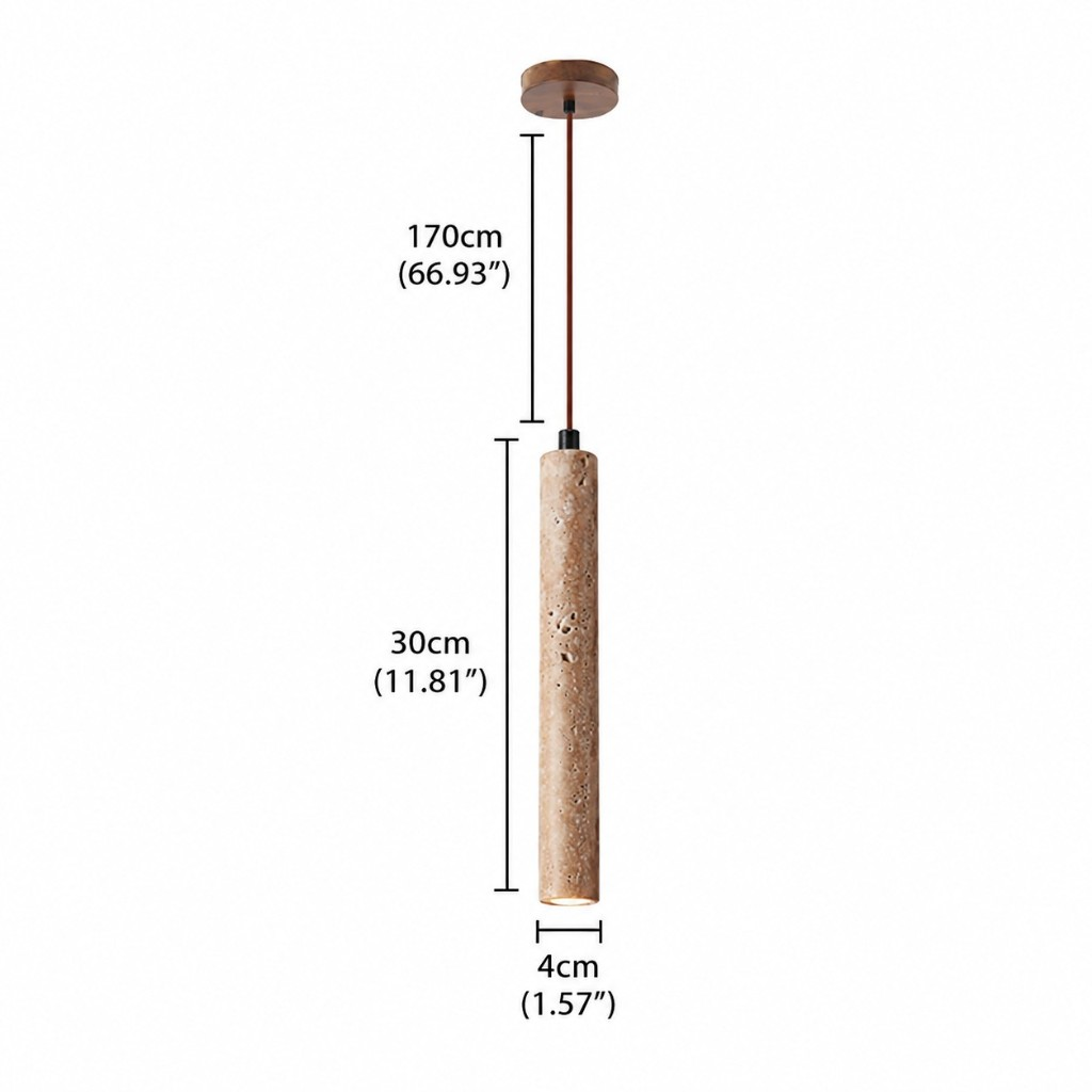 Cylindrical pendant dimensions: diameter 1.57 inches, height 11.81 inches, cord 66.93 inches