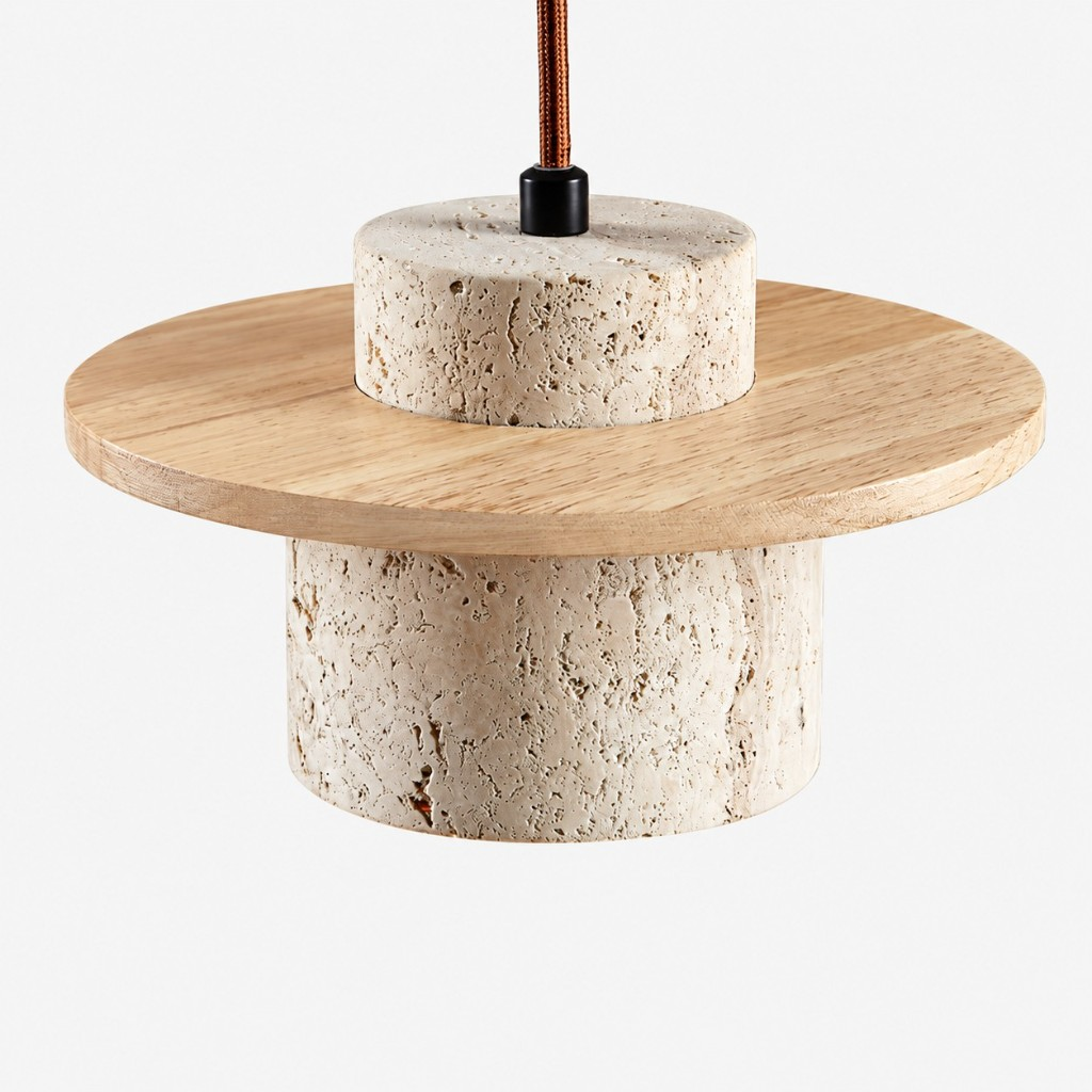Top view of the wood disc and travertine cap
