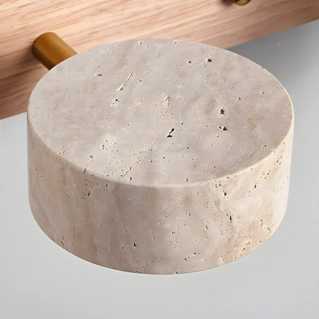 Close view of the glowing travertine shade