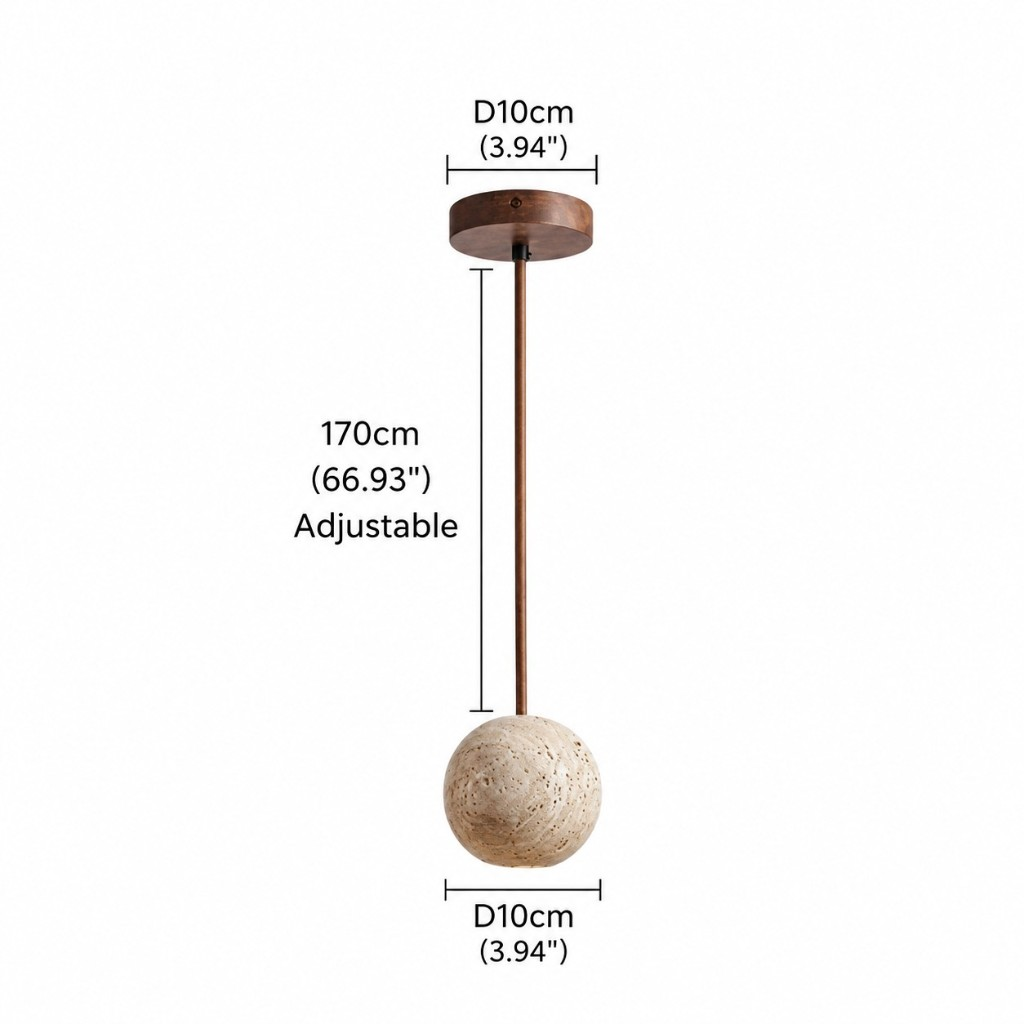 Ball pendant dimensions: diameter 3.94 inches, cord 66.93 inches