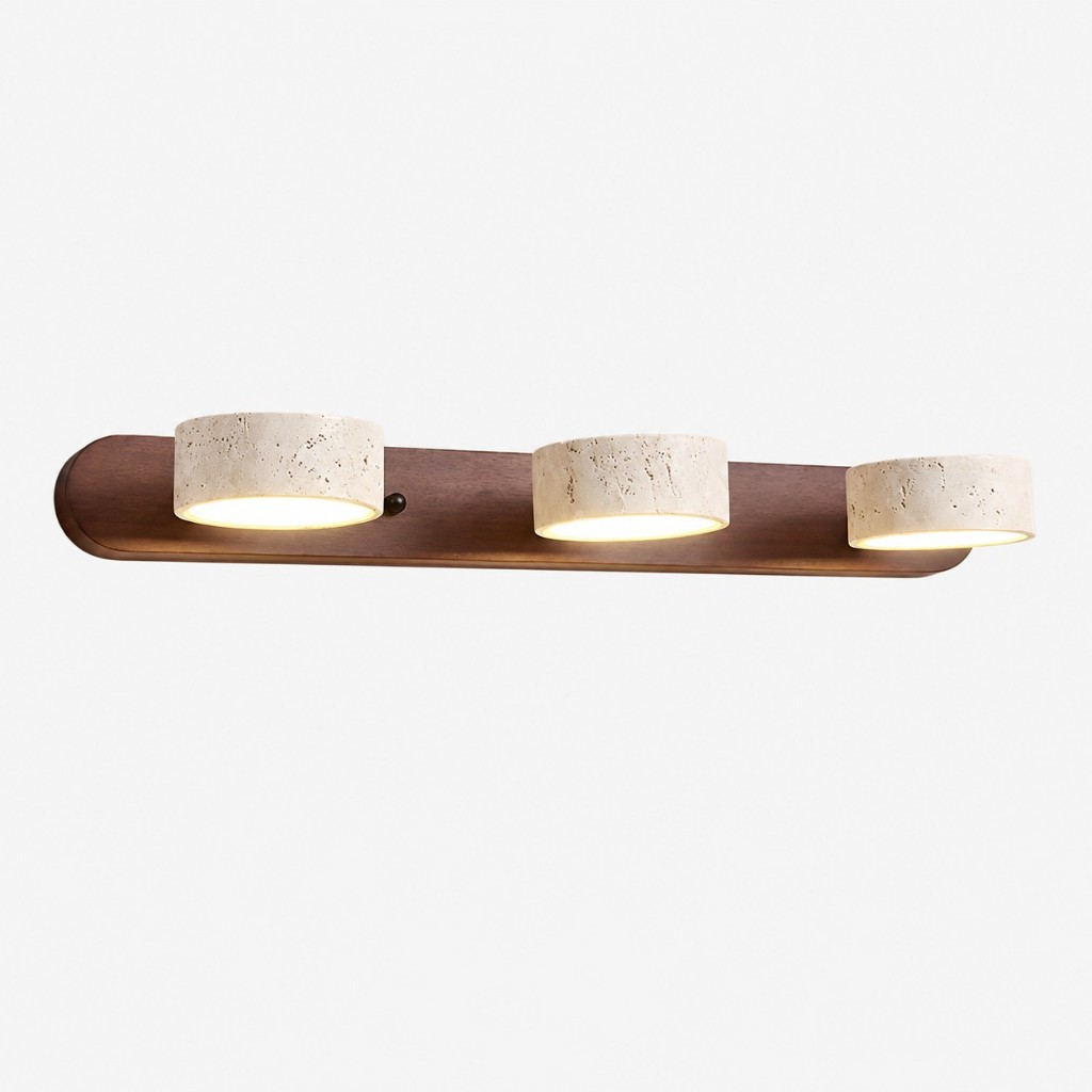 Walnut three-light travertine wall sconce