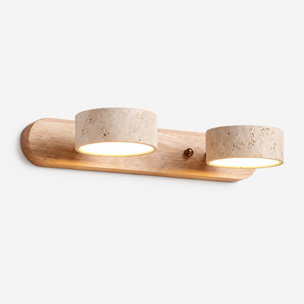 Wood two-light travertine wall sconce