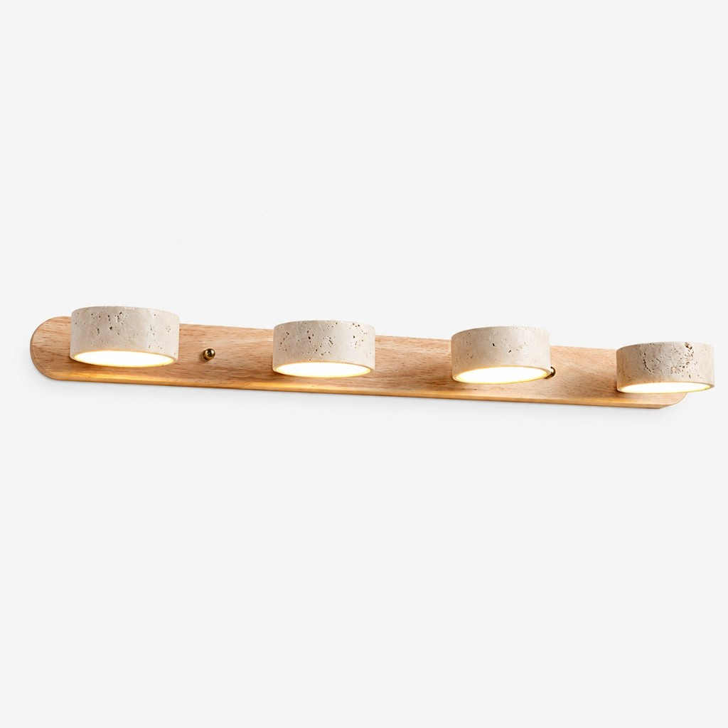 Wood four-light travertine wall sconce
