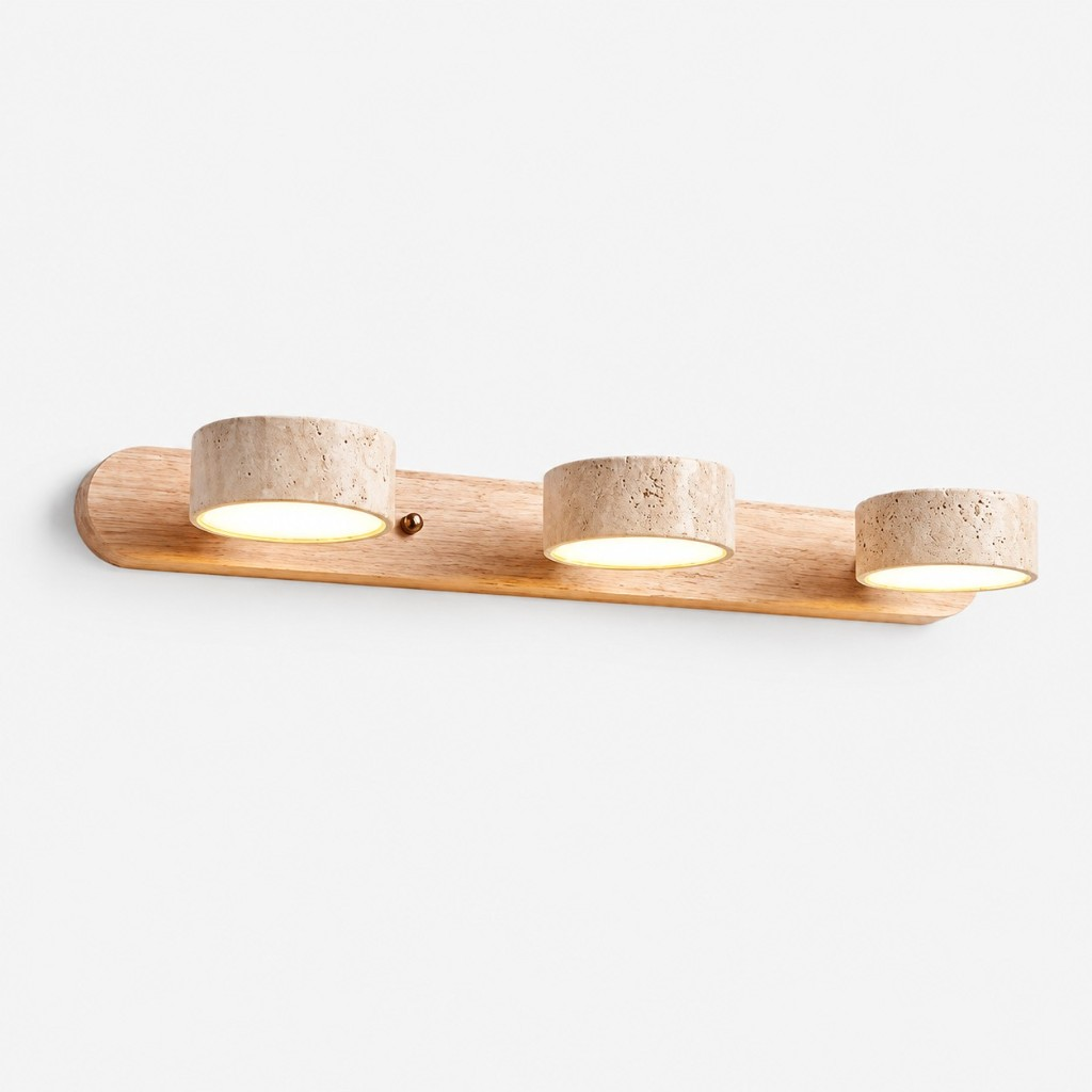 Wood three-light travertine wall sconce
