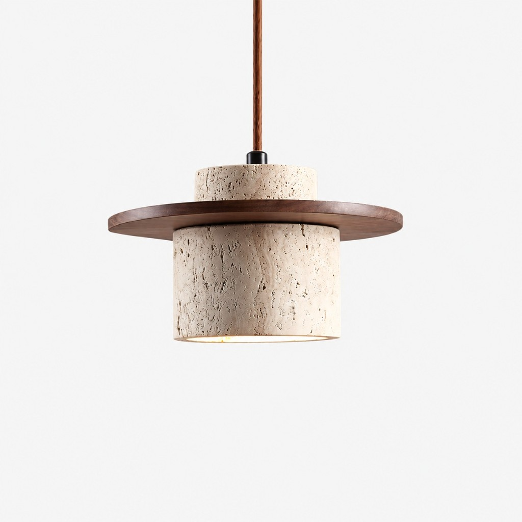 Walnut disc travertine pendant light