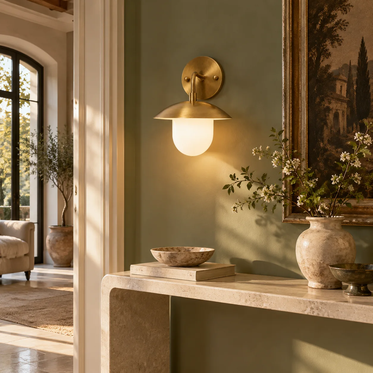 Sculptural Glass Wall Sconce with a brass finish and one to three lights - New2609-1024412 scene 4