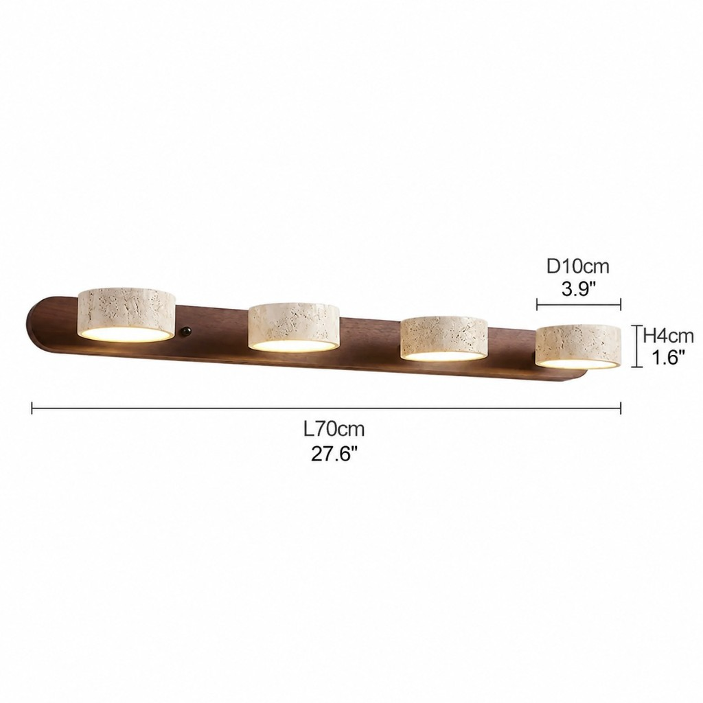 Four-light dimensions: length 27.6 inches, shade height 1.6 inches, diameter 3.9 inches