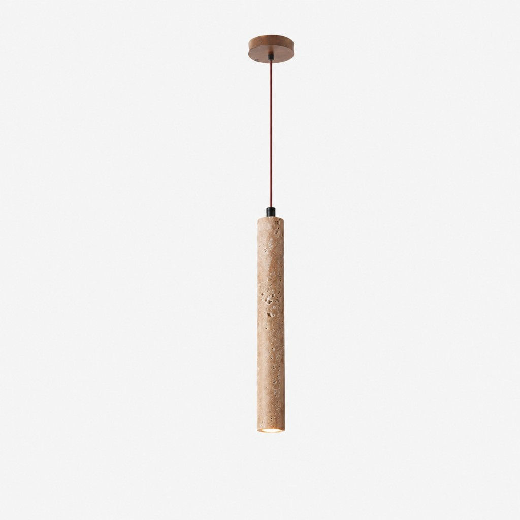 Cylindrical travertine pendant light